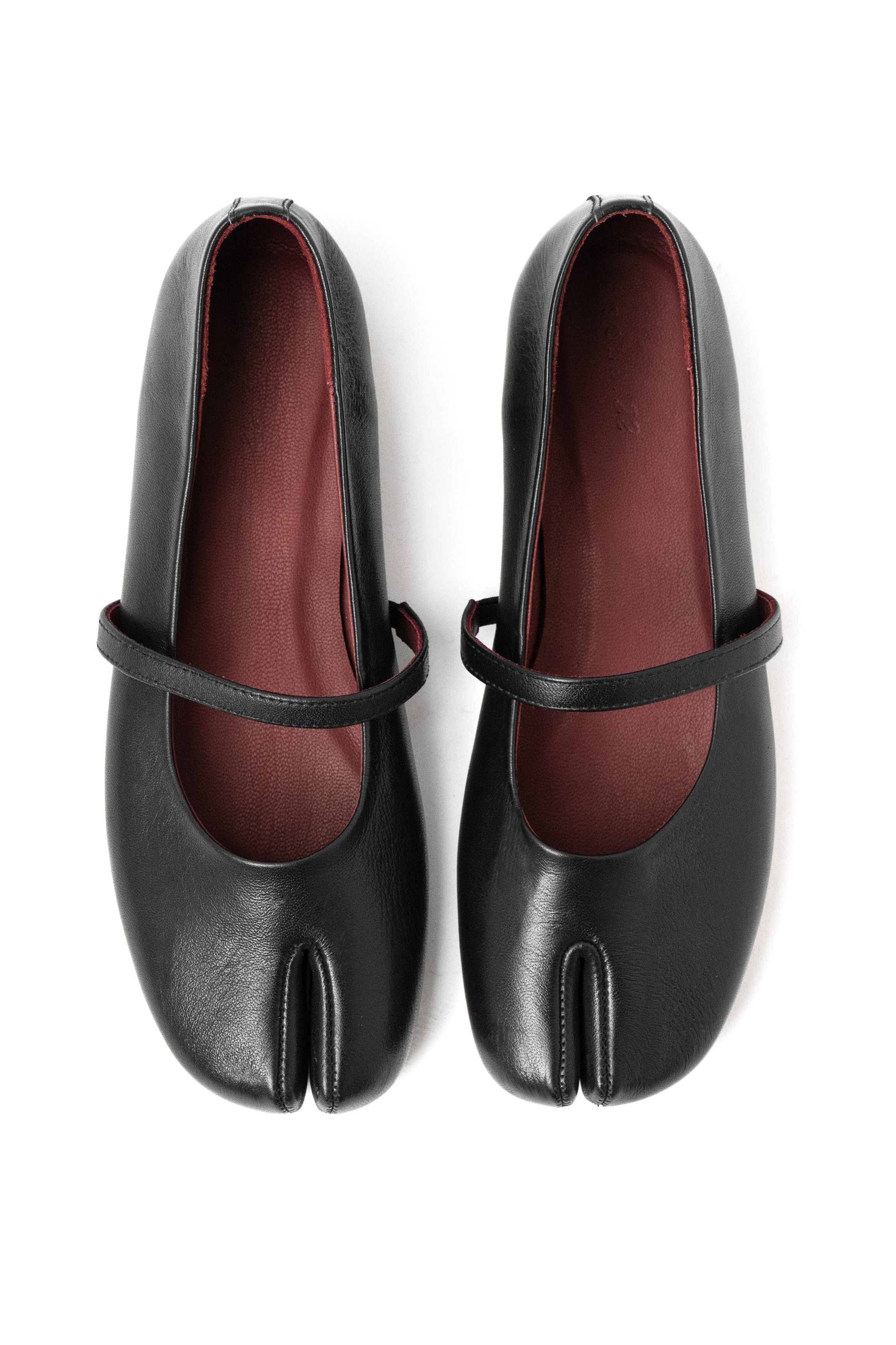 The Split Strap - Black Leather Flats